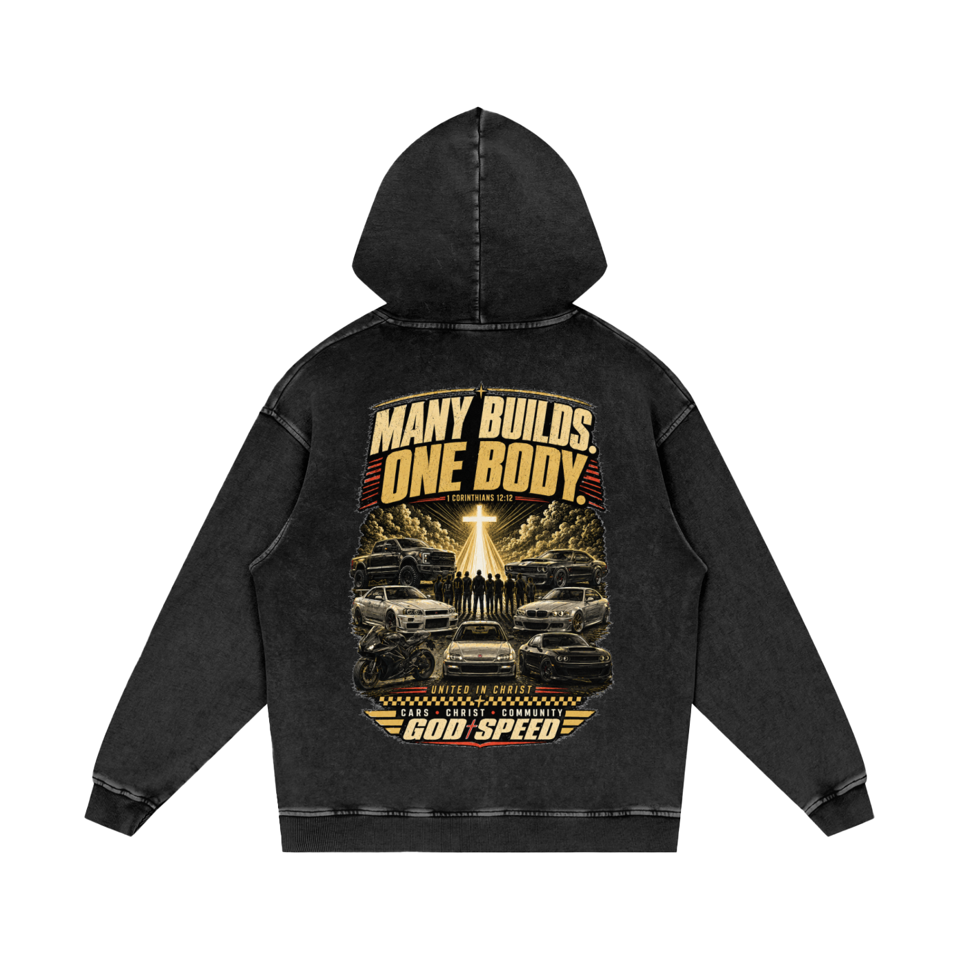 Many Builds One Body Premium Snow-Washed Oversized Hoodie