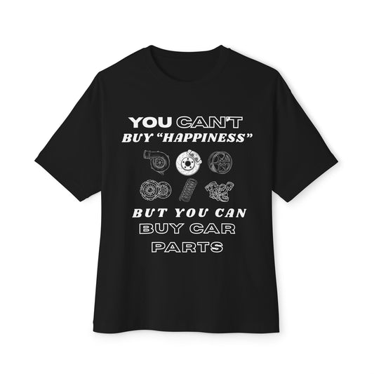 Car Enthusiast Boxy Tee - You Can't Buy Happiness, But You Can Buy Car Parts, Gift for Mechanic, Automotive T-Shirt, Funny Car Lover Gift