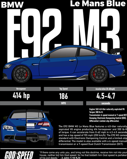 E92 BMW M3 Le-Mans Blue Metallic T-Shirt