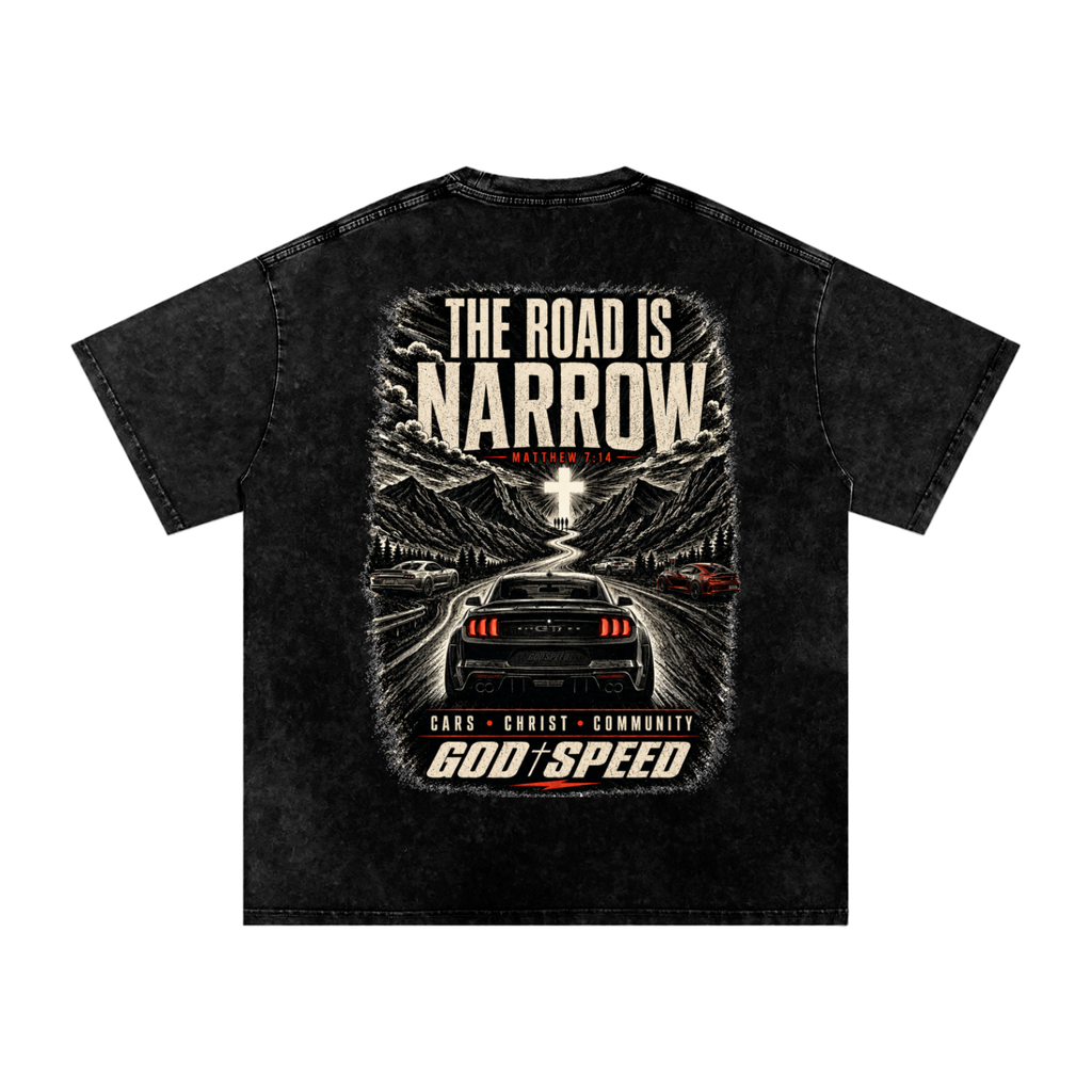 The Road Is Narrow Premium Snow-Washed Oversized Tee