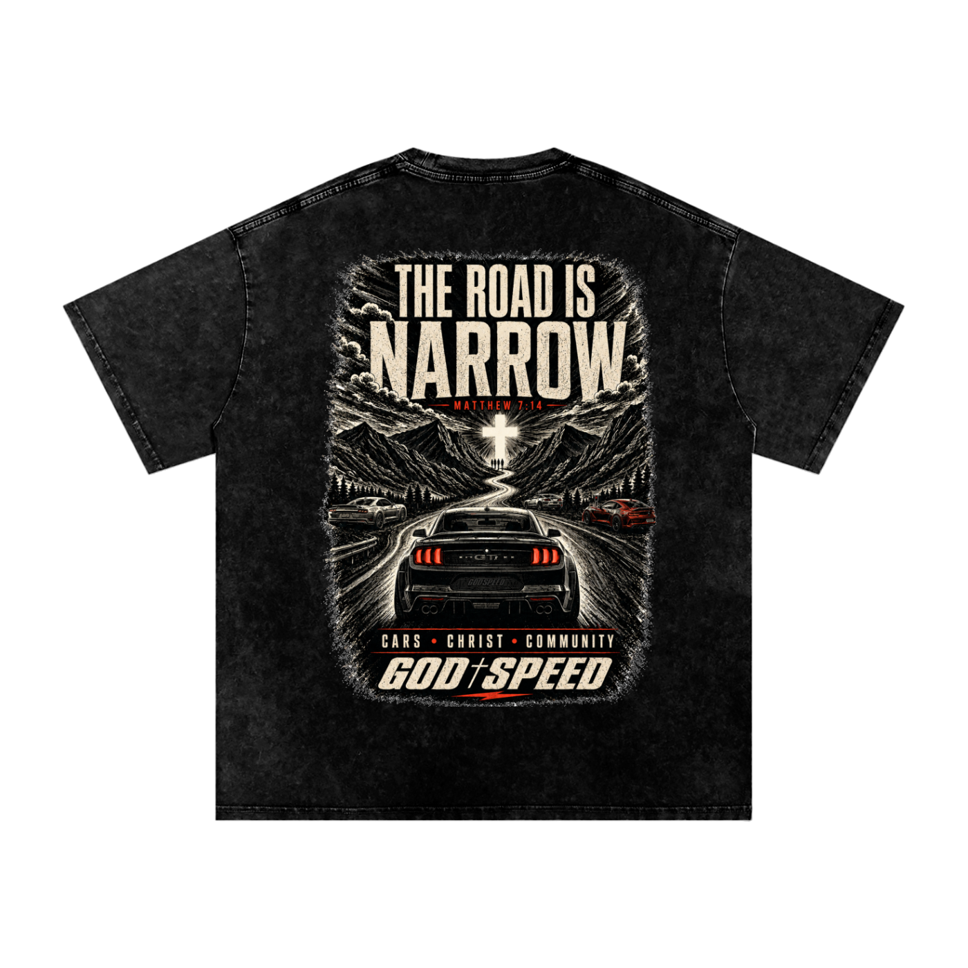 The Road Is Narrow Premium Snow-Washed Oversized Tee