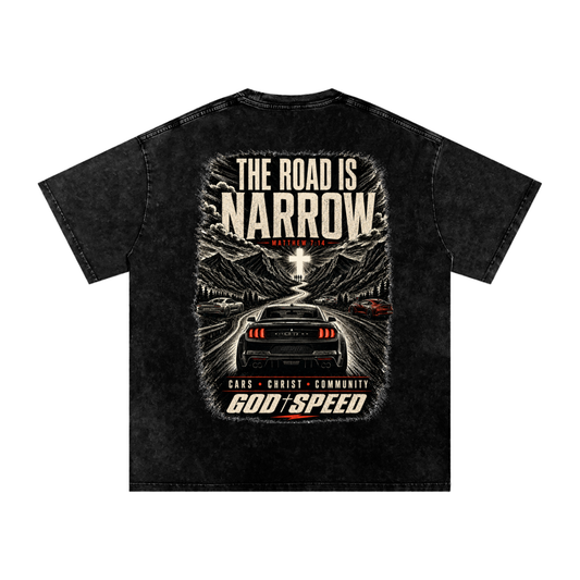 The Road Is Narrow Premium Snow-Washed Oversized Tee