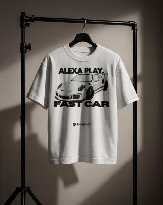 Alexa Play Fast Car Unisex Oversized Tee, Casual Streetwear, Graphic Tee, Gift for Car Lovers, Music Enthusiasts, Comfortable Wear
