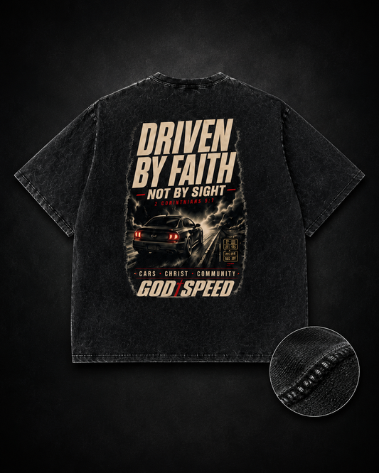 Driven By Faith Premium Snow-Washed Oversized Tee