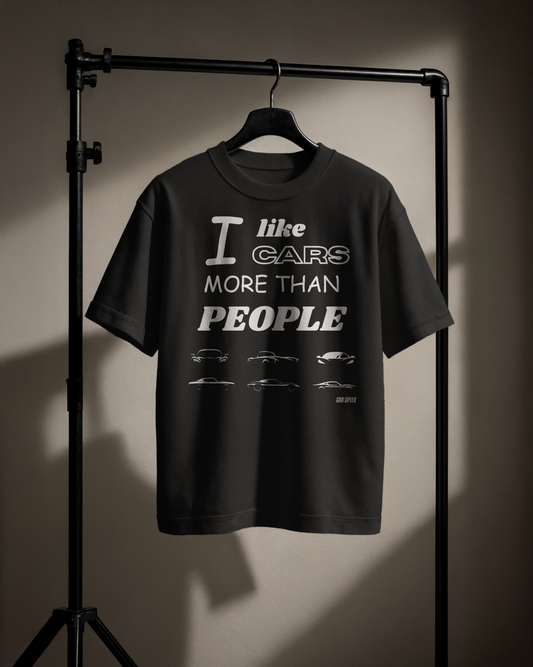 I Like Cars More Than People Casual Tee for Car Lovers, Gifts for Auto Enthusiasts, Funny Graphic Shirt, Unisex Oversized Boxy Tee