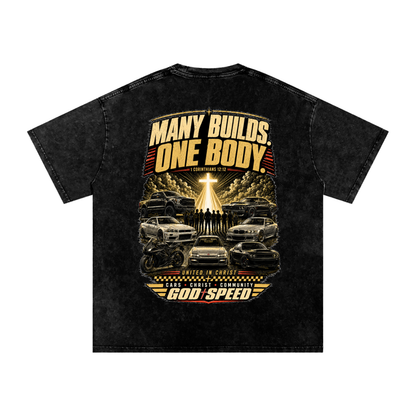 Many Builds One Body Premium Snow-Washed Oversized Tee