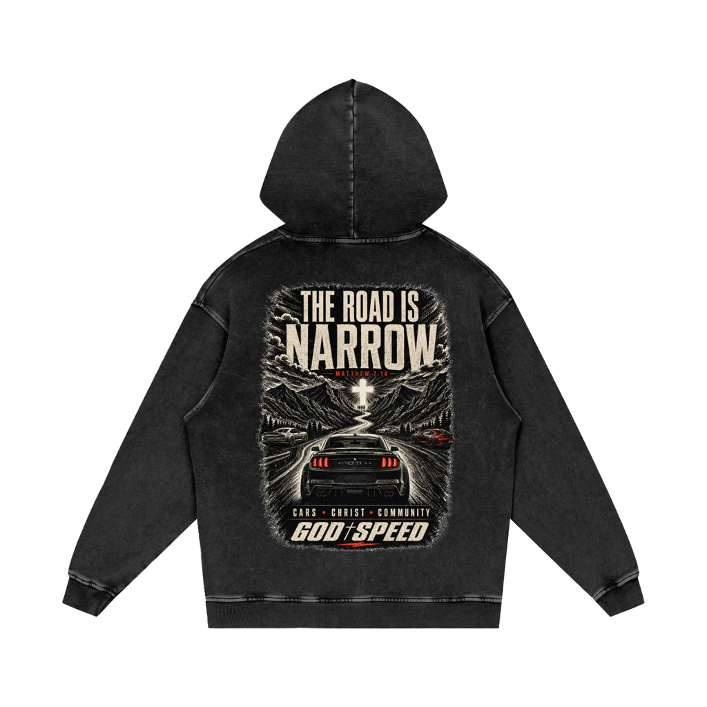 The Road Is Narrow Premium Snow-Washed Oversized Hoodie